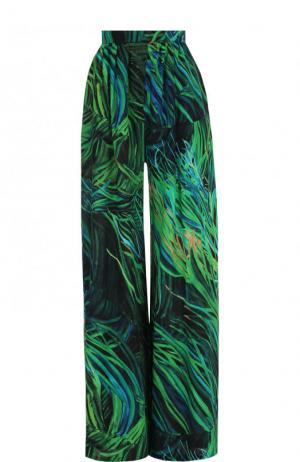 Шелковые широкие брюки с принтом Elie Saab. Цвет: зеленый