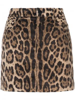 Вельветовая юбка с леопардовым принтом Dolce & Gabbana. Цвет: коричневый
