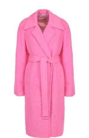 Однотонное шерстяное пальто с поясом Helmut Lang. Цвет: розовый