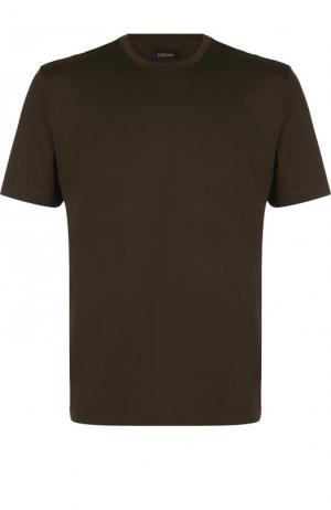 Хлопковая футболка с круглым вырезом Z Zegna. Цвет: зеленый