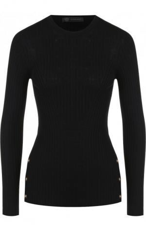 Шерстяной пуловер с круглым вырезом и контрастными пуговицами Versace. Цвет: черный
