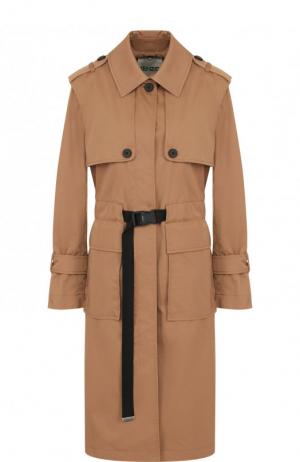 Однотонное пальто с контрастным поясом и накладными карманами Kenzo. Цвет: бежевый