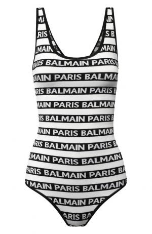 Вязаное боди с логотипом бренда Balmain. Цвет: черно-белый
