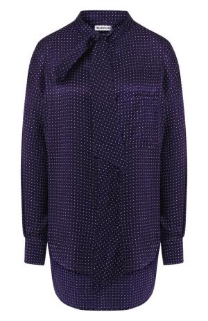 Шелковая блуза с воротником аскот Balenciaga. Цвет: темно-синий