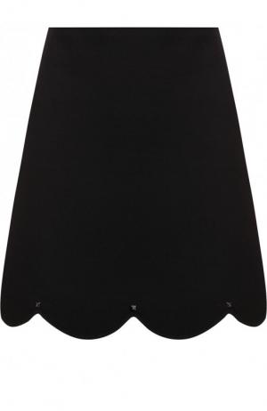 Однотонная мини-юбка из смеси шерсти и шелка Valentino. Цвет: черный