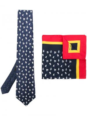 Набор из галстука и нагрудного платка с принтом слонов Etro. Цвет: синий