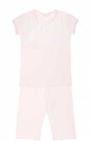 Пижама из хлопка с кружевной отделкой La Perla. Цвет: розовый