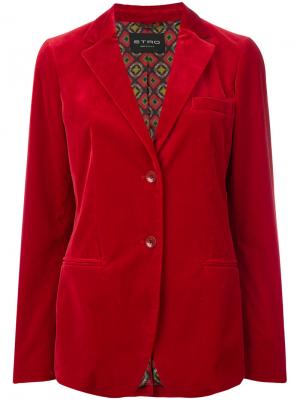 Бархатный пиджак Etro. Цвет: красный