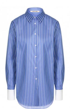 Хлопковая блуза в полоску с контрастными манжетами Roberto Cavalli. Цвет: синий