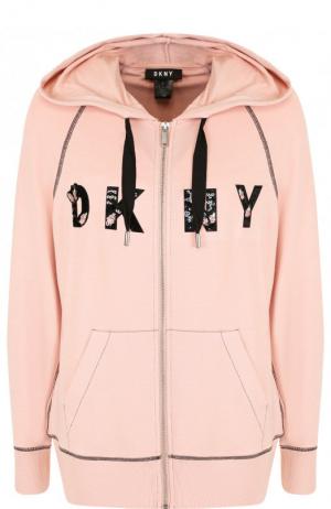 Кардиган на молнии с капюшоном и логотипом бренда DKNY. Цвет: розовый