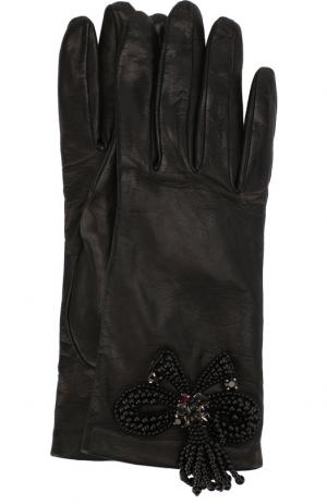 Кожаные перчатки с декоративной отделкой Emporio Armani. Цвет: черный