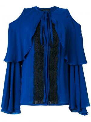 Блузка с открытыми плечами и кружевом Elie Saab. Цвет: синий