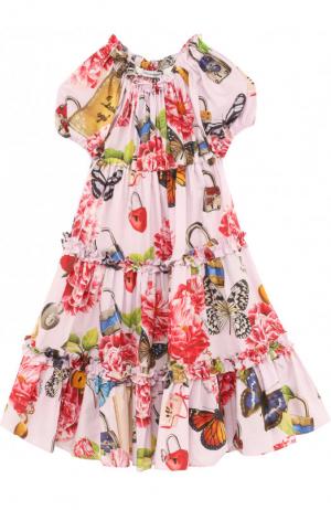 Хлопковое платье свободного кроя с принтом Dolce & Gabbana. Цвет: разноцветный