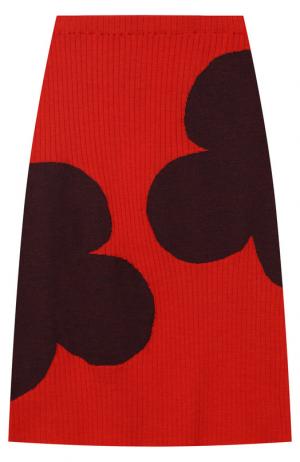 Шерстяная миди-юбка с контрастной отделкой Marni. Цвет: красный