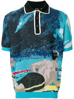 Knitted surfer print polo shirt Nº21. Цвет: синий
