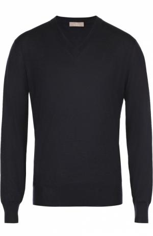 Пуловер тонкой вязки из смеси кашемира и шелка Cruciani. Цвет: темно-синий