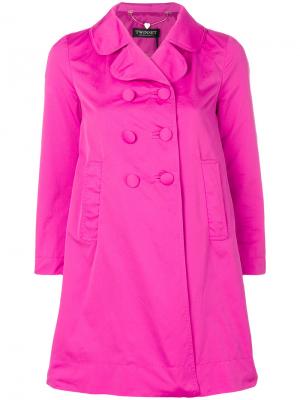 Двубортное пальто с укороченными рукавами Twin-Set. Цвет: розовый и фиолетовый