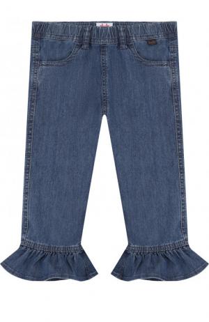 Укороченные джинсы с эластичным поясом и оборками Il Gufo. Цвет: голубой