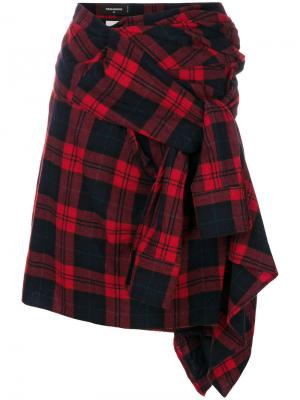 Асимметричная юбка с узором тартан Dsquared2. Цвет: красный