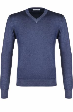 Пуловер тонкой вязки из смеси кашемира и шелка Cruciani. Цвет: синий