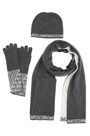 Комплект: шапка, шарф, перчатки Moschino. Цвет: серый