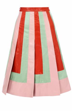 Кожаная юбка с контрастными вставками Valentino. Цвет: разноцветный