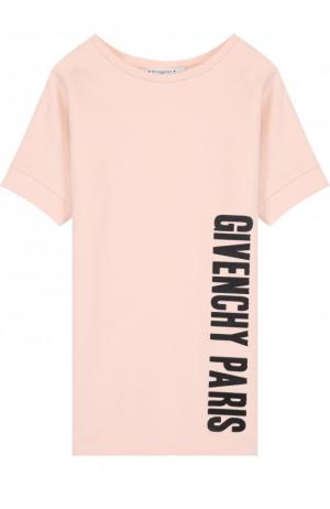 Хлопковое мини-платье прямого кроя с логотипом бренда Givenchy. Цвет: розовый