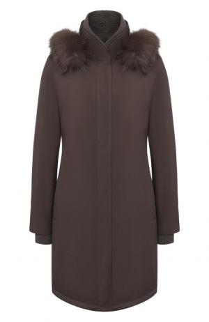 Утепленная куртка с меховой отделкой Loro Piana. Цвет: коричневый