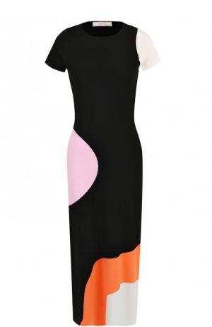 Приталенное платье-миди с принтом и коротким рукавом Tak.Ori. Цвет: черный
