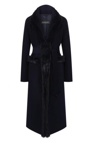 Шерстяное пальто с меховой отделкой Simonetta Ravizza. Цвет: темно-синий