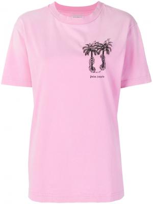 Футболка с принтом пальм Palm Angels. Цвет: розовый и фиолетовый