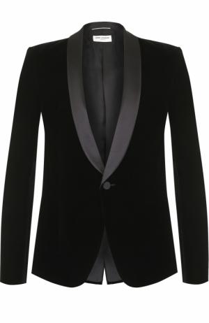 Бархатный однобортный пиджак Saint Laurent. Цвет: черный