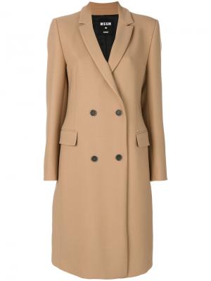 Двубортное пальто MSGM. Цвет: коричневый