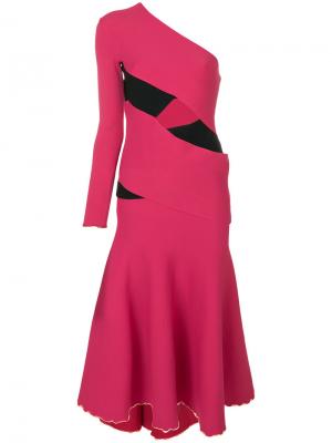 Асимметричное расклешенное платье миди Proenza Schouler. Цвет: розовый и фиолетовый