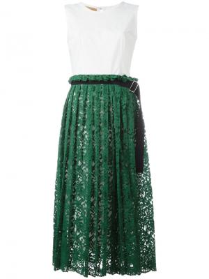 Платье с кружевной юбкой плиссе Erika Cavallini. Цвет: белый
