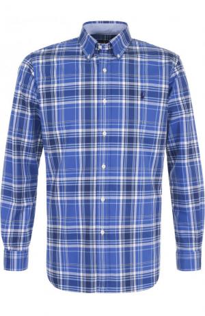 Хлопковая рубашка в клетку с воротником button down Polo Ralph Lauren. Цвет: синий