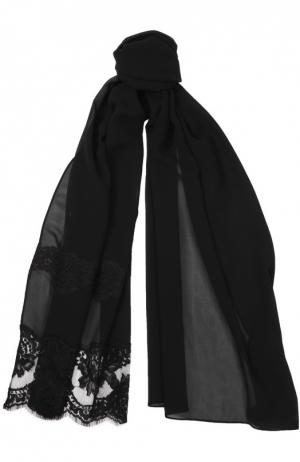 Шелковый шарф с кружевом Dolce & Gabbana. Цвет: черный