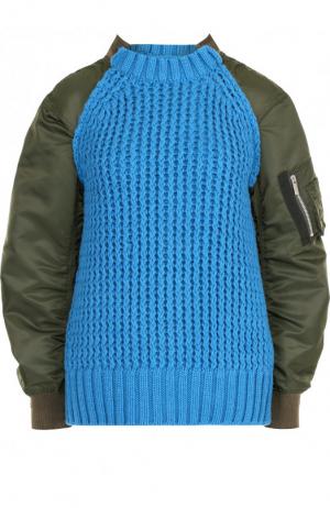 Шерстяной пуловер с контрастными рукавами и воротником-стойкой Sacai. Цвет: разноцветный