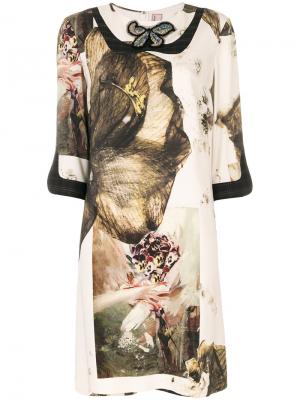 Платье с принтом бабочек Antonio Marras. Цвет: телесный