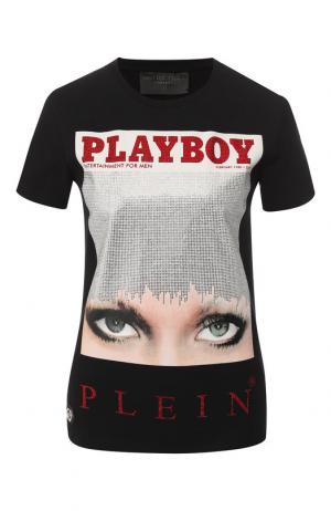 Хлопковая футболка с принтом Philipp Plein. Цвет: черный