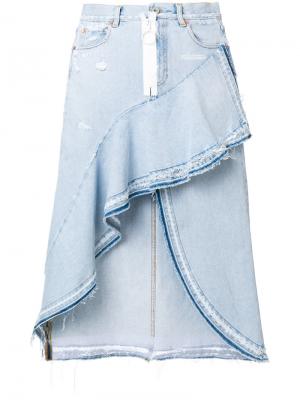 Джинсовая асимметричная юбка Off-White. Цвет: синий