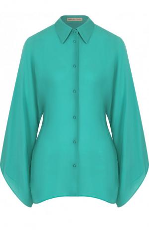 Однотонная шелковая блуза свободного кроя Emilio Pucci. Цвет: зеленый