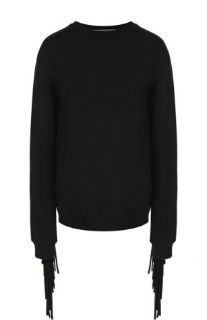 Хлопковый пуловер с круглым вырезом и бахромой MSGM. Цвет: черный