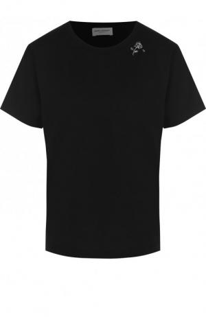 Однотонная хлопковая футболка с круглым вырезом Saint Laurent. Цвет: черный