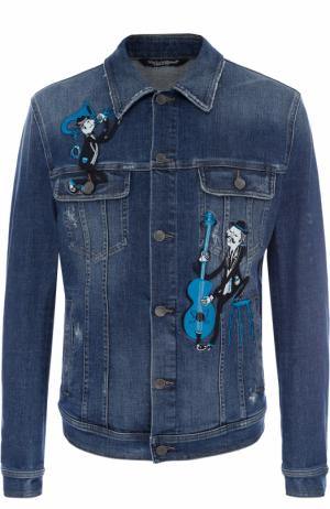Джинсовая куртка с аппликациями Dolce & Gabbana. Цвет: голубой
