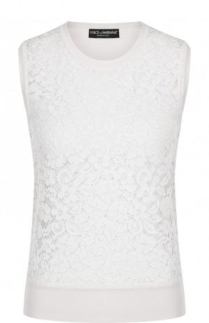 Кружевной топ из смеси шелка и хлопка Dolce & Gabbana. Цвет: белый