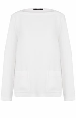 Блуза с вырезом-лодочка накладными карманами Windsor. Цвет: белый
