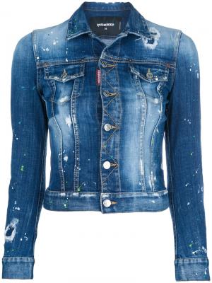 Укороченная джинсовая куртка с эффектом потертости Dsquared2. Цвет: синий