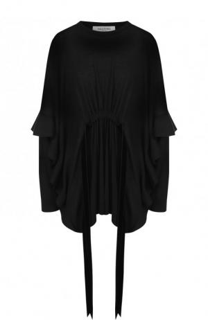 Однотонный шерстяной пуловер с поясом и оборками Valentino. Цвет: черный