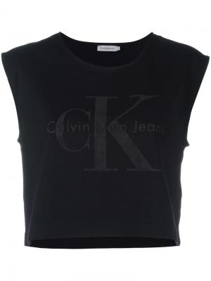 Укороченный топ с логотипом Ck Jeans. Цвет: чёрный
